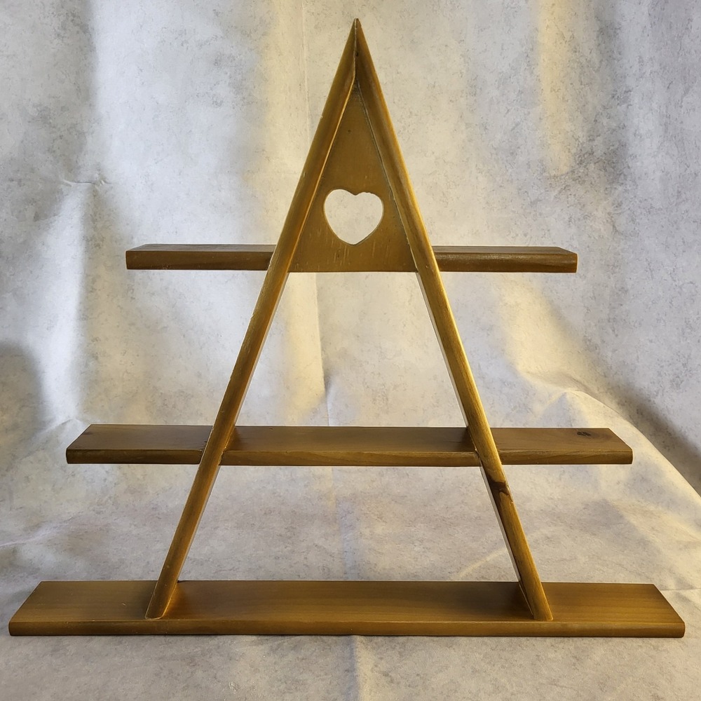 Vintage A-Frame Heart Wooden Tiered Display Hanging Shelf Stand Wood Cottagecore
